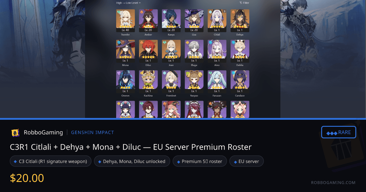 C3R1 Citlali + Dehya + Mona + Diluc — EU Server Premium Roster