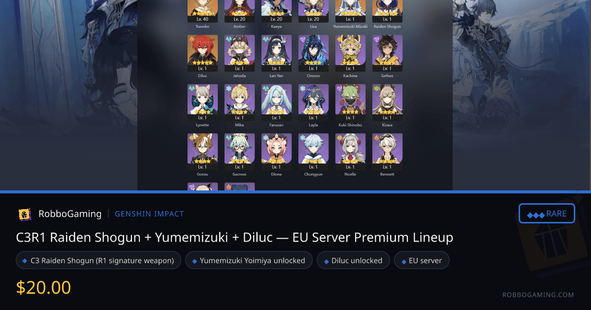 C3R1 Raiden Shogun + Yumemizuki + Diluc — EU Server Premium Lineup