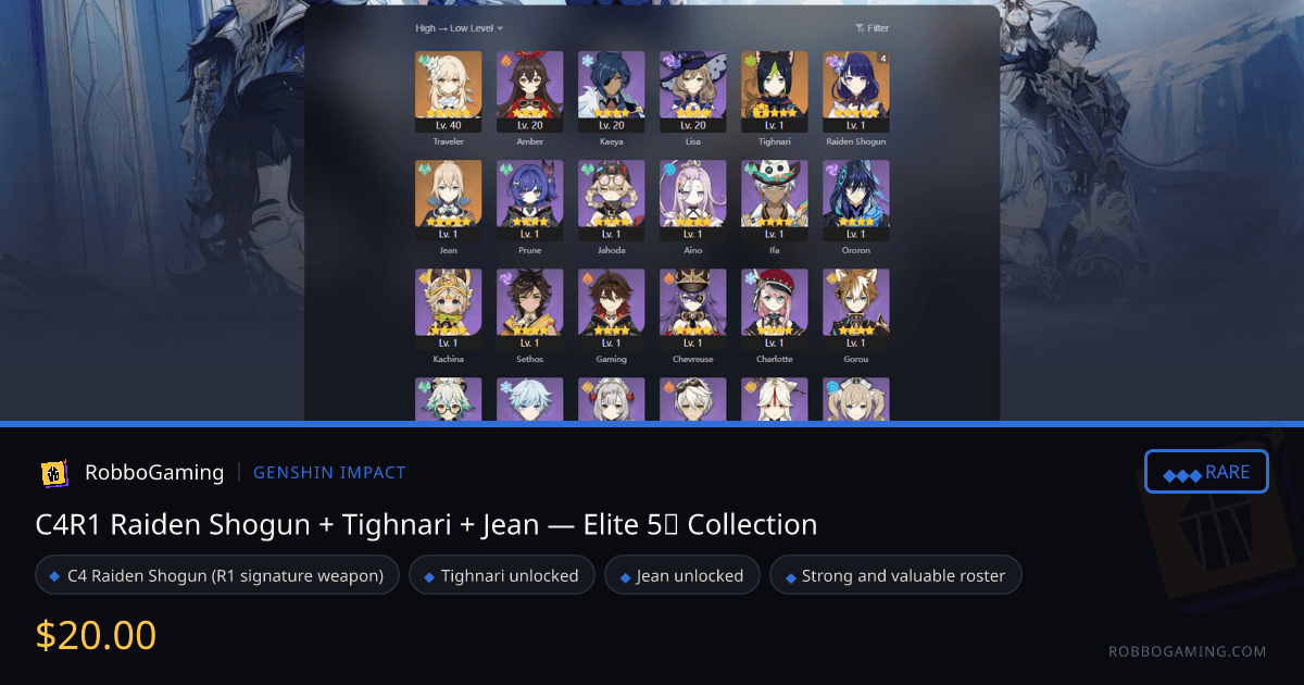 C4R1 Raiden Shogun + Tighnari + Jean — Elite 5★ Collection