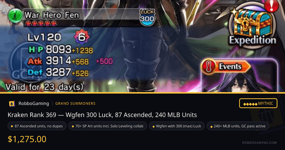 Kraken Rank 369 — Wgfen 300 Luck, 87 Ascended, 240 MLB Units