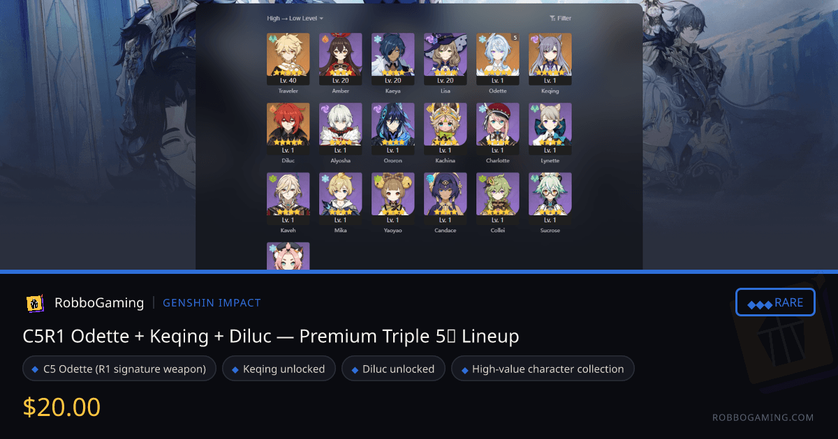C5R1 Odette + Keqing + Diluc — Premium Triple 5★ Lineup