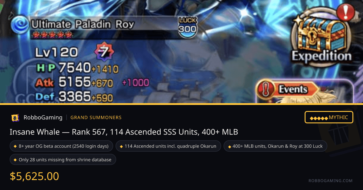 Insane Whale — Rank 567, 114 Ascended SSS Units, 400+ MLB